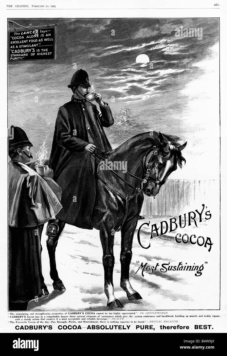 Cadburys Cheval magazine Police Edwardian publicité pour la boisson chaude plus durabilité pour l canada Banque D'Images