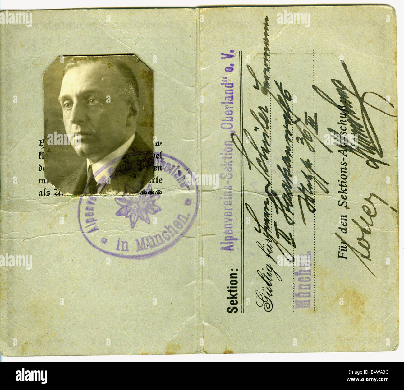 Alpinisme, clubs, Club alpin allemand et autrichien, section 'Oberland', carte des membres de Hermann Schueler, 1957, , Banque D'Images