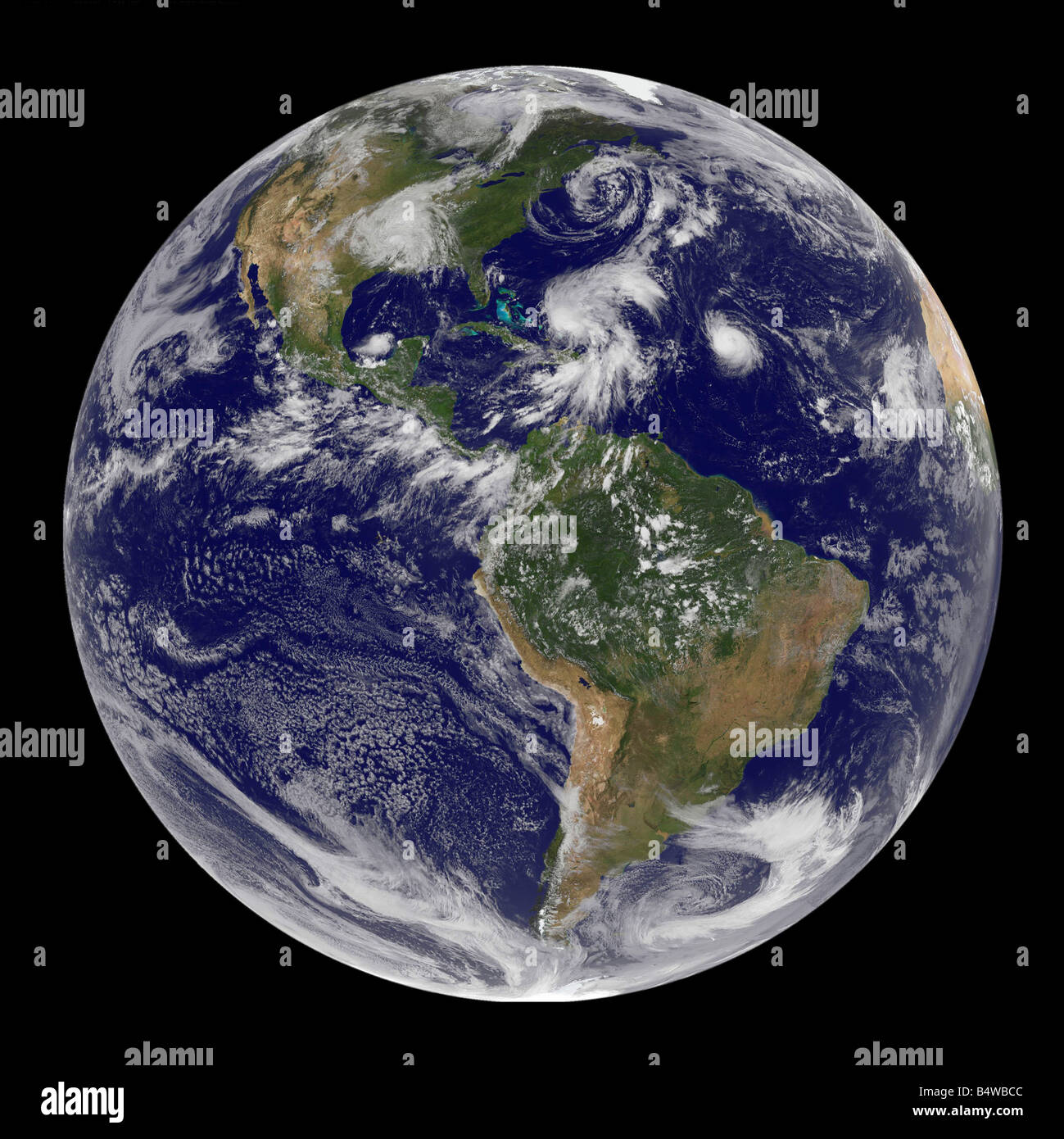 Vue satellite de composite de nombreux ouragans à travers monde Banque D'Images
