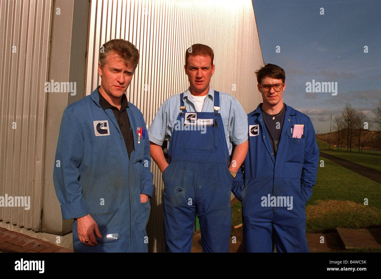 L'usine Cummins à Shotts avec Rab Stewart Tam McNicol et James Wilson qui vont perdre leur emploi lorsque la fermeture de l'usine de la perte de 700 700 emplois Banque D'Images