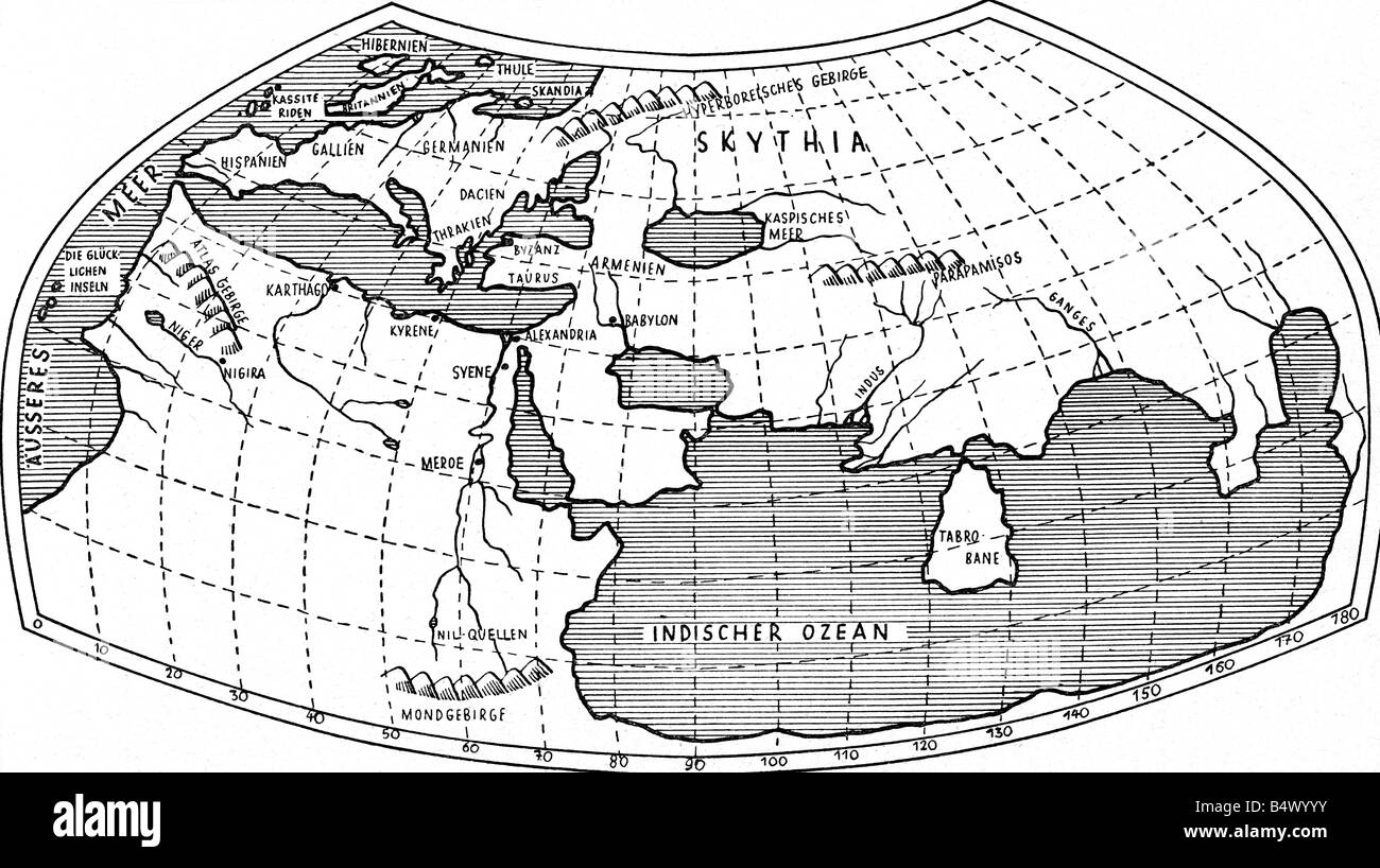 Cartographie, cartes du monde, coupe du bois, 'Geographike Hyphegesis' de Claudius Ptolemy, vers 150, dessin, XIXe/XXe siècle, Banque D'Images