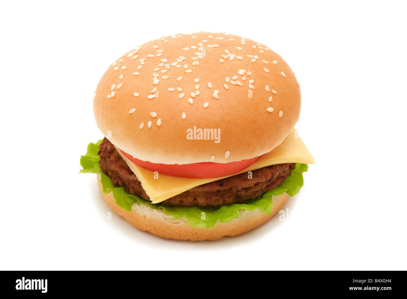 Délicieux cheeseburger onn fond blanc Banque D'Images