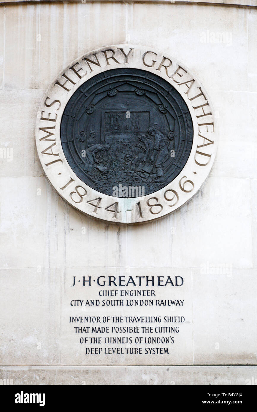 Placque James Henry Greathead Statue Cornhill London Banque D'Images