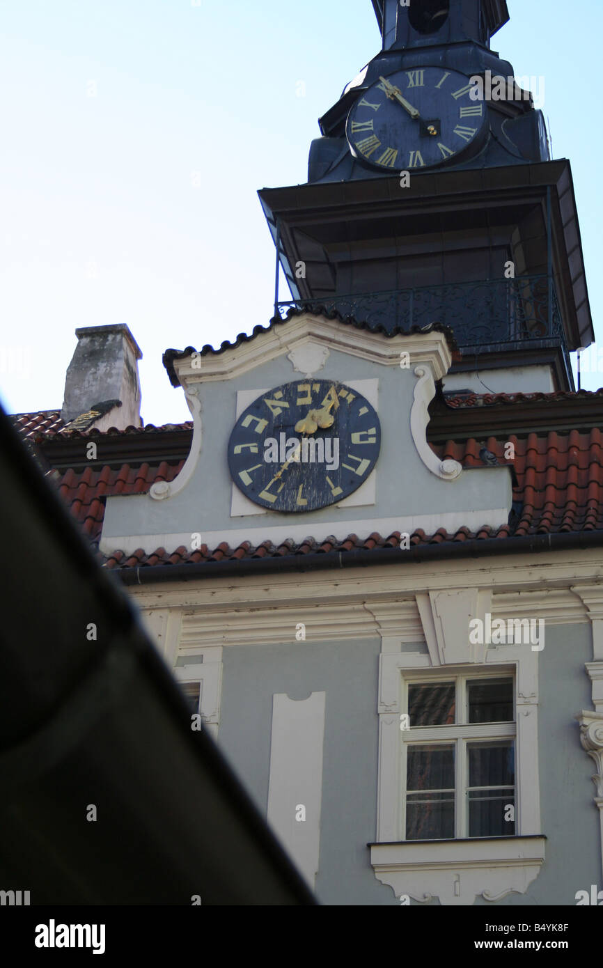 L'hébreu de l'horloge ancienne de ville juif, le quartier juif de Prague, Banque D'Images