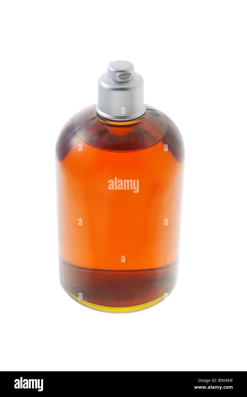 Savon liquide dans une bouteille en plastique sur fond blanc Banque D'Images