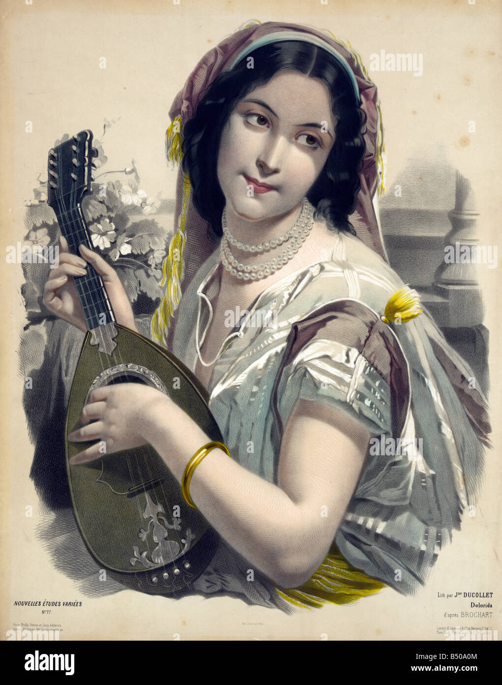 Art d'une jeune femme jouant de la mandoline Banque D'Images