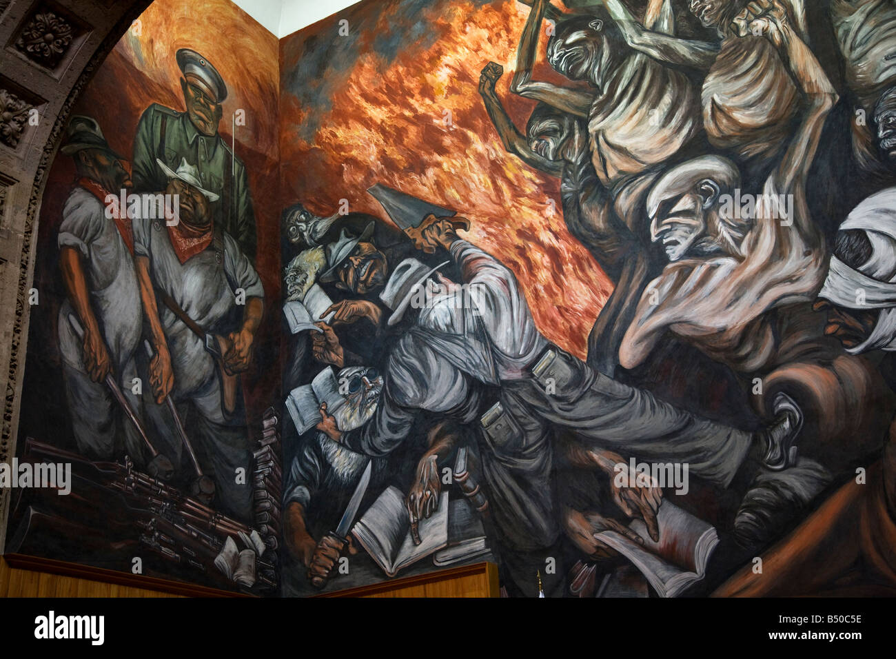 Peinture murale par Jose Clemente Orozco dans l'Université de Guadalajara, Mexique Banque D'Images