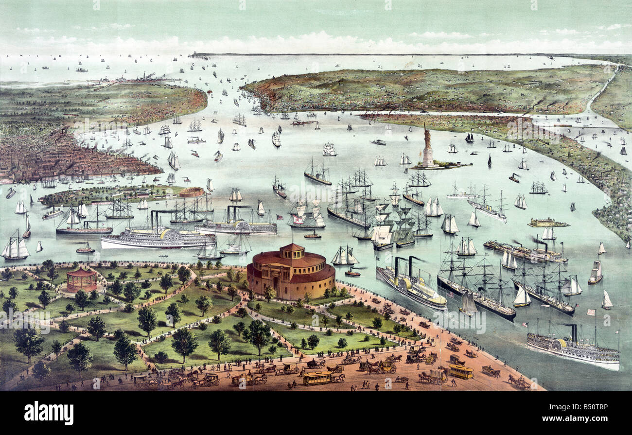 Vue aérienne du port de New York 1892 Banque D'Images