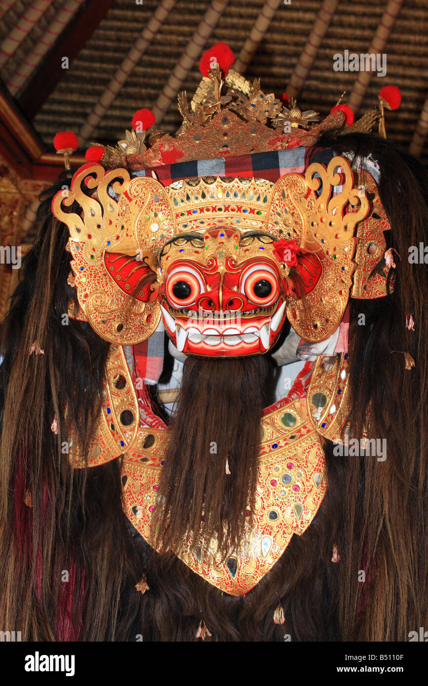 Vieux Masque Mural Balinais Barong En Bois Tigre - Déco Ethnique Indonésienne