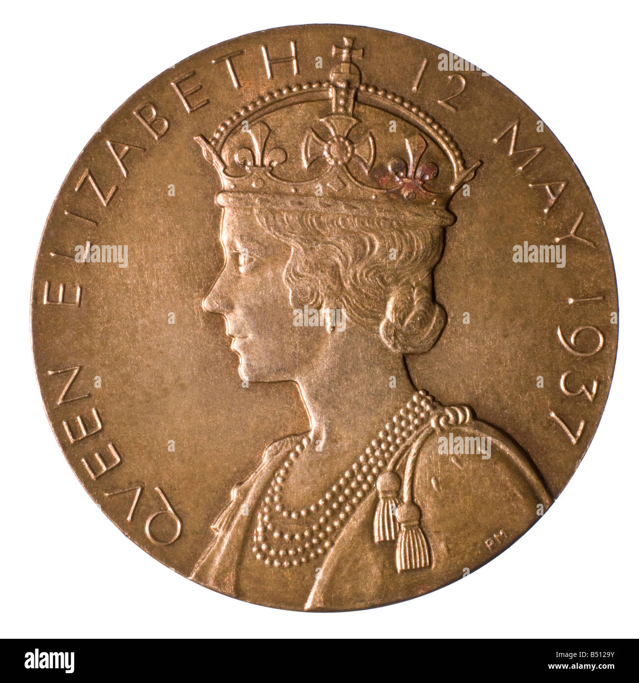 Médaillon commémorant le couronnement du roi George VI 1937 - montrant la reine Elizabeth Banque D'Images