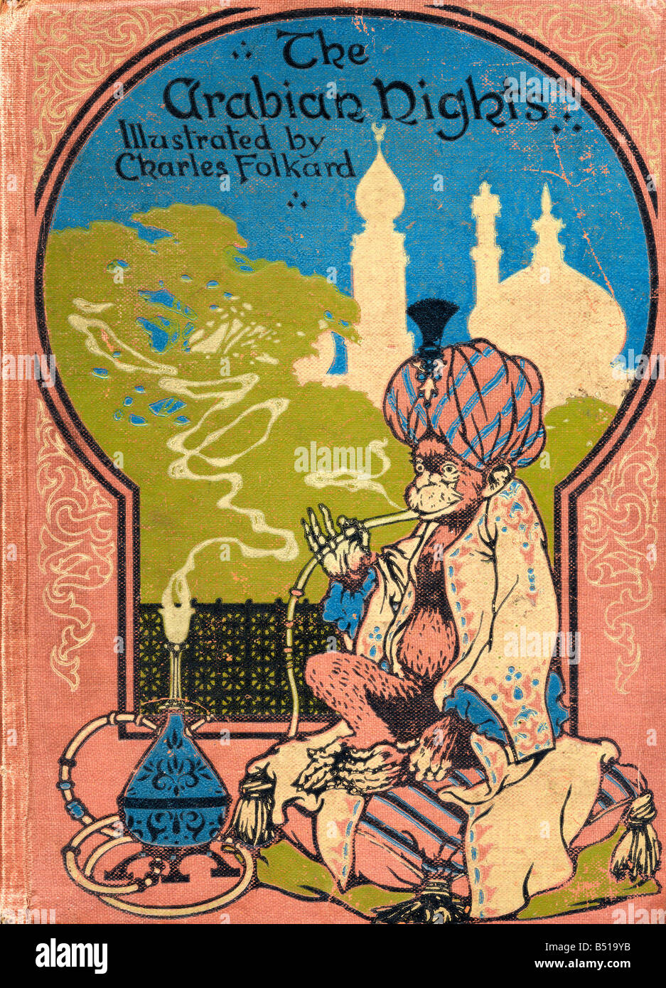 Illustration de couverture par Charles Folkard du livre Les Mille et Une Nuits publié 1917 Banque D'Images
