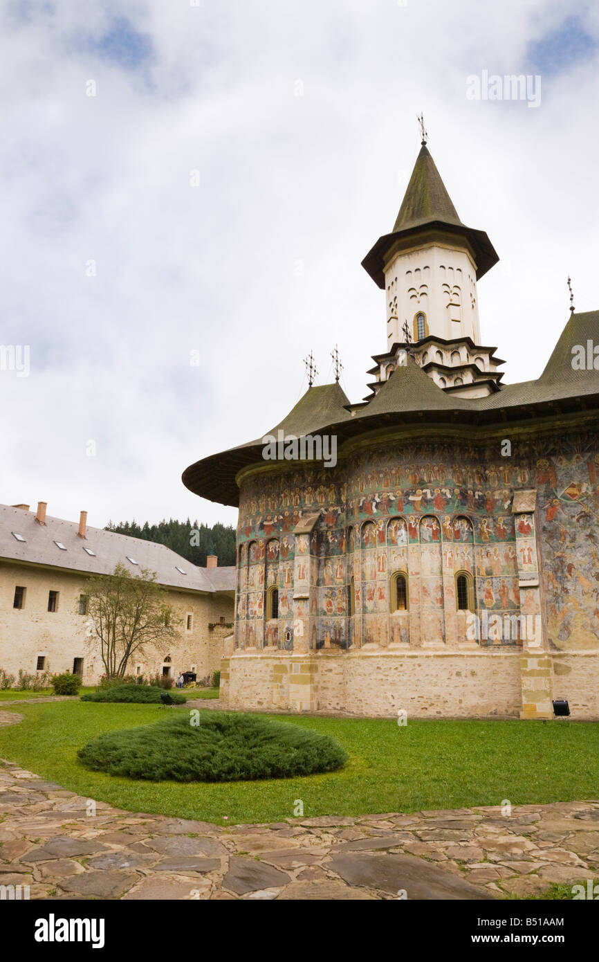 La Moldavie Bucovine Roumanie Europe église peinte à motif de monastère Sucevita orthodoxe roumaine composé Banque D'Images
