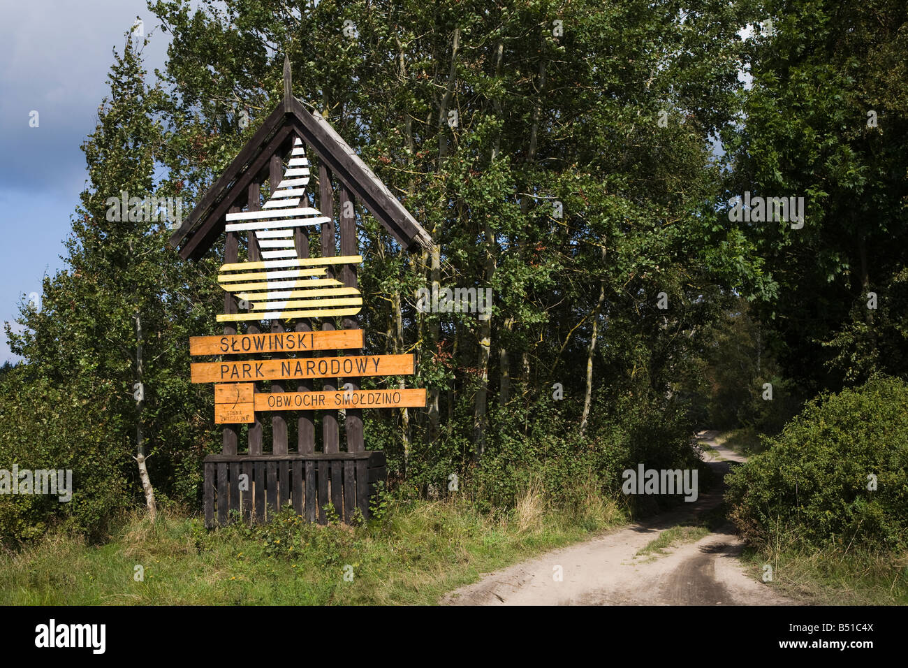 Panneau d'entrée pour le parc national de Slowinsky Pologne Banque D'Images