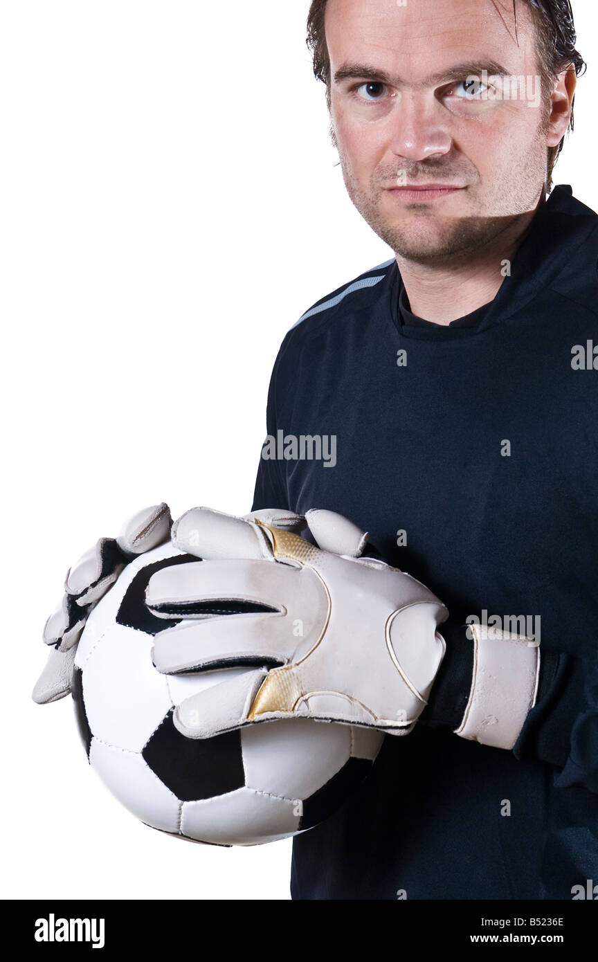 Gardien de football avec un studio photo isolé plein Banque D'Images