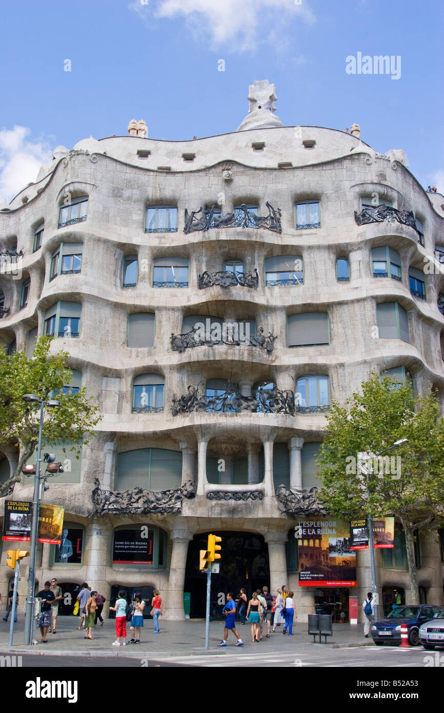 Travaux de la Casa Mila célèbre architecte Antoni Gaudi, Barcelone, Catalogne, Espagne Banque D'Images