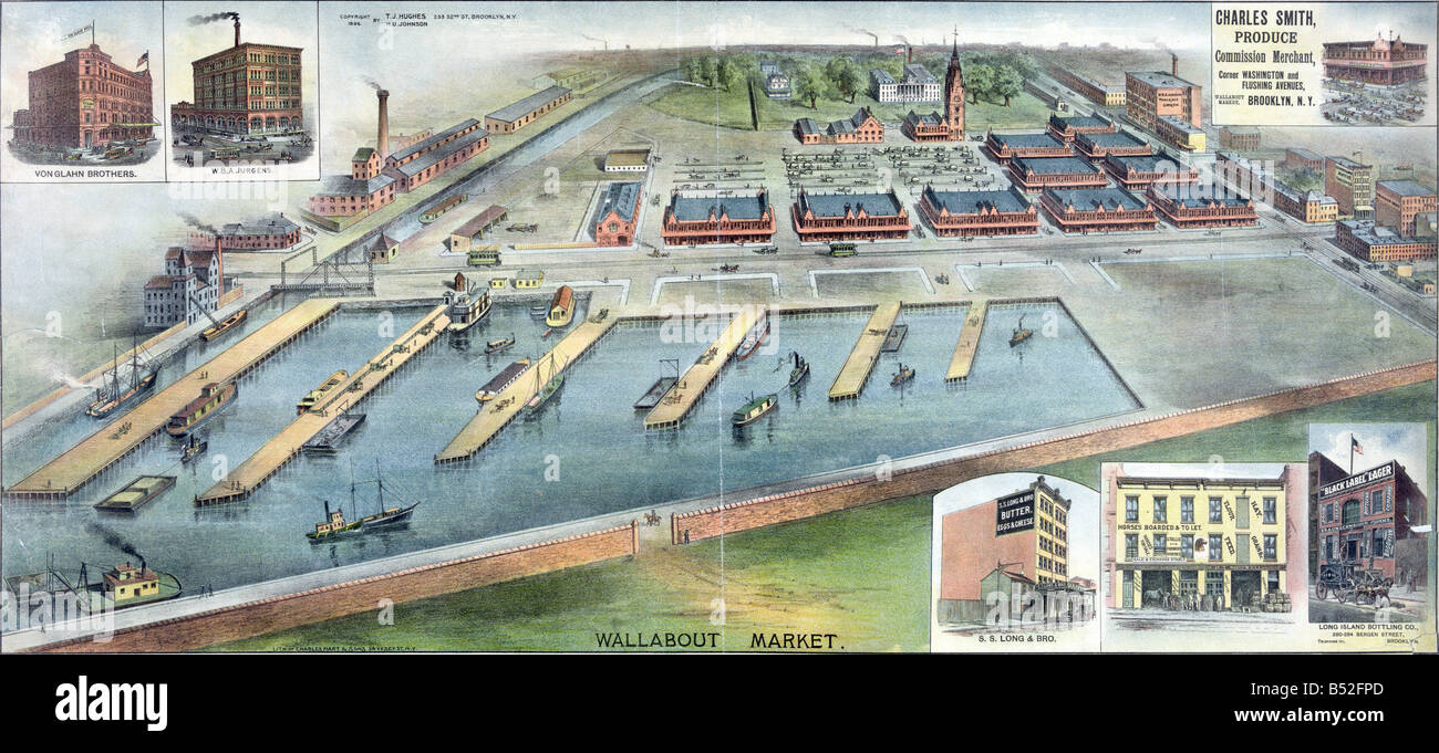 Vue extérieure aérienne de la section du Wallabout Market situé à Brooklyn à partir de 1886 Banque D'Images
