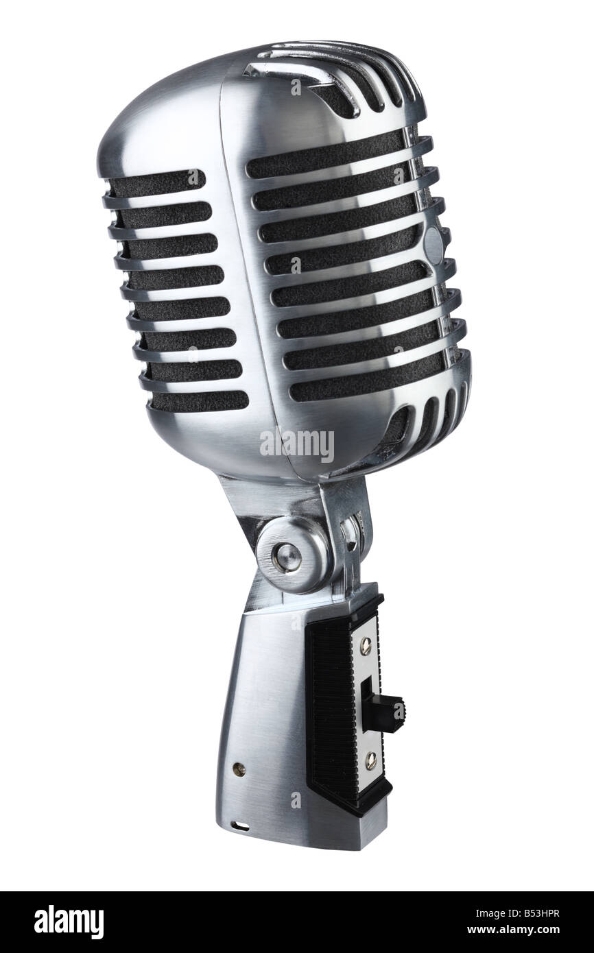 Microphone rétro classique décoration isolé sur fond blanc Banque D'Images