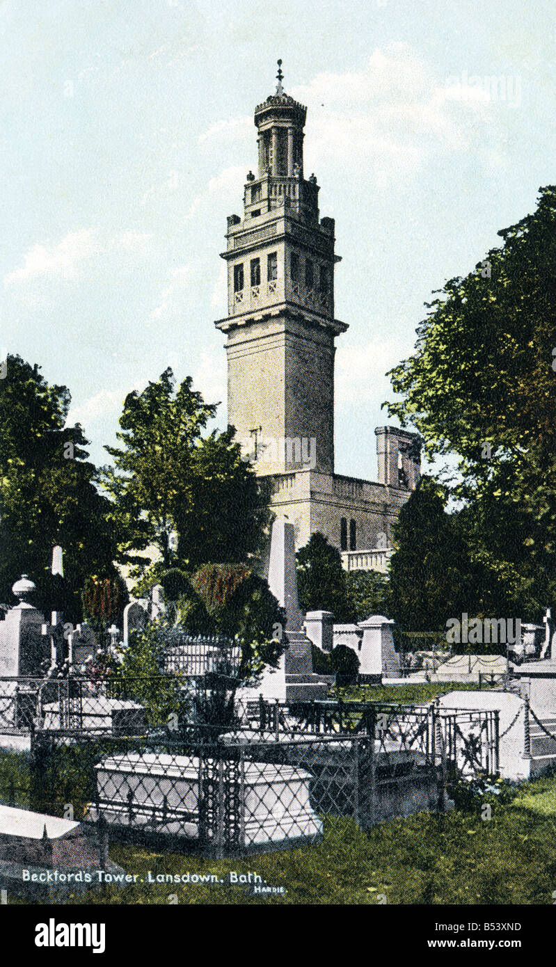 Old vintage photo carte postale de Beckford's Tower Lansdown Somerset Bath USAGE ÉDITORIAL SEULEMENT Banque D'Images