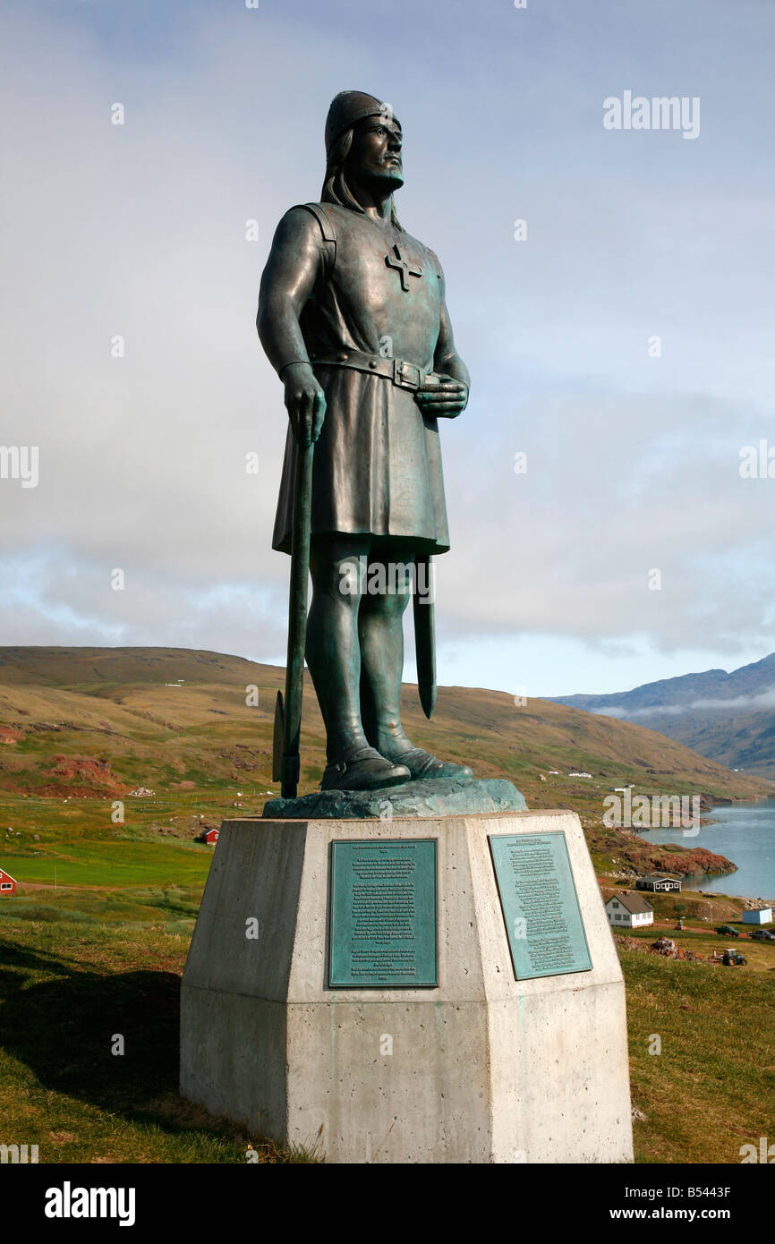 Août 2008 - Statue de Leif Eriksson, fils d'Erik le Rouge dans le sud du Groenland Qassiarsuk Banque D'Images