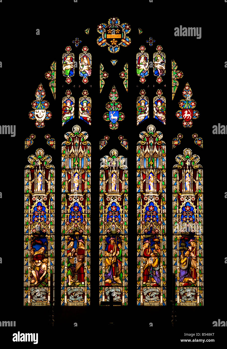 French vitrail à l'église wirksworth Banque D'Images