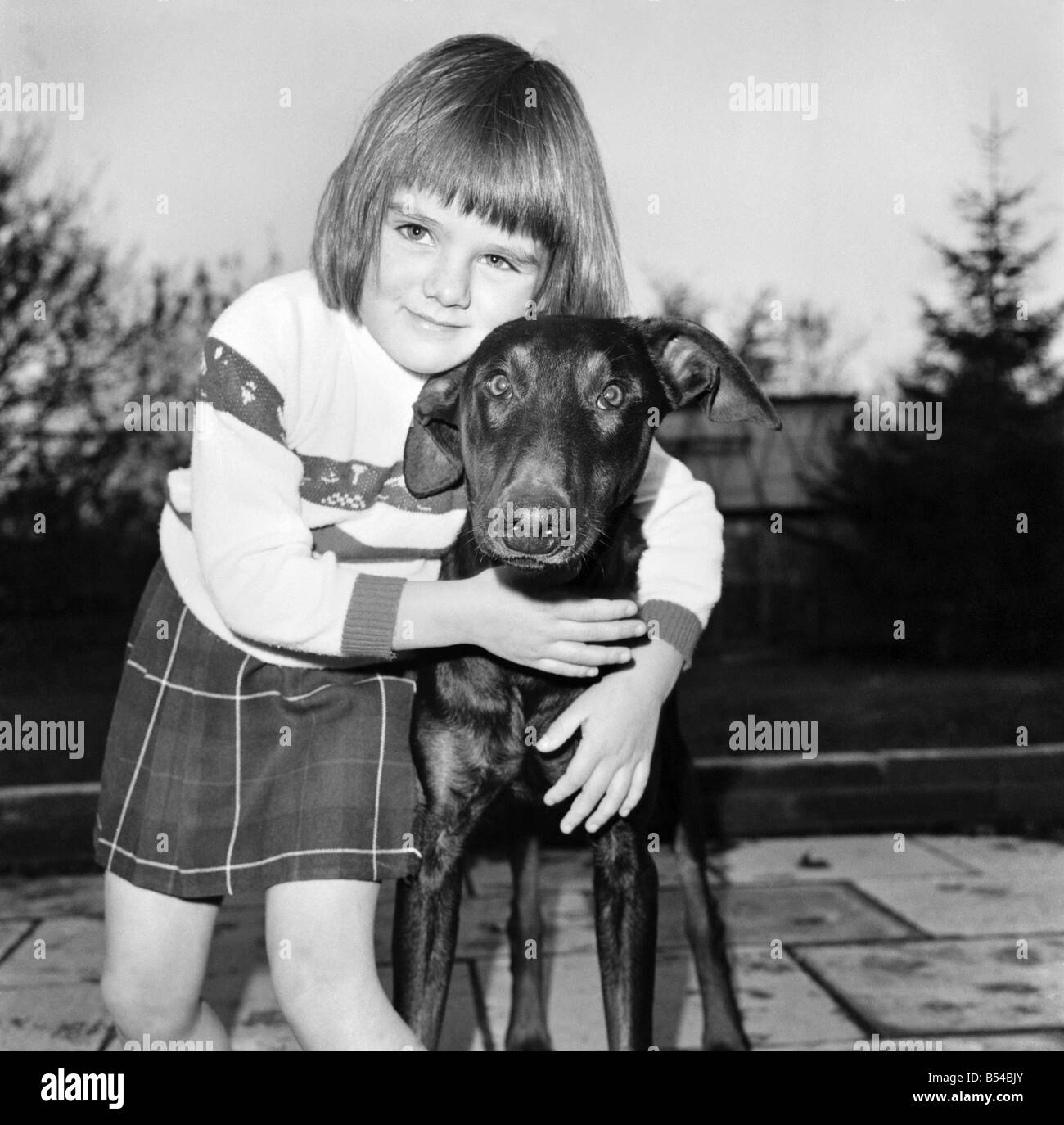 Les enfants avec les animaux. Julie Foster 6, avec Jason le chien qui était affamé par ne manger que des aliments en conserve, à son domicile à Iver, Bucks, aujourd'hui. Novembre 1969 Z11118-001 Banque D'Images