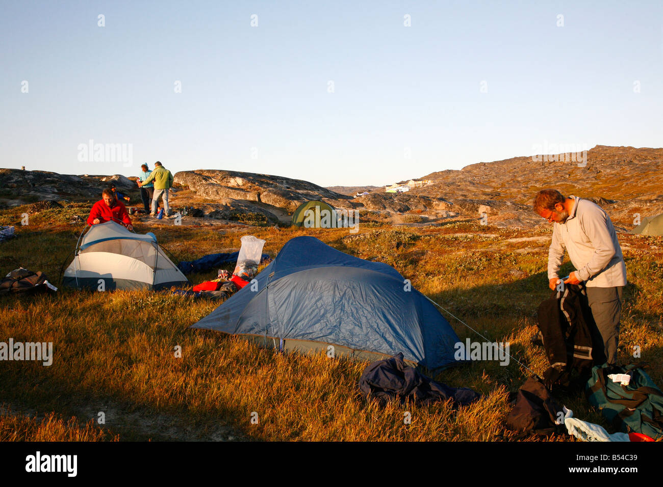 Août 2008 - Les gens du camping au Groenland Ilulissat Banque D'Images