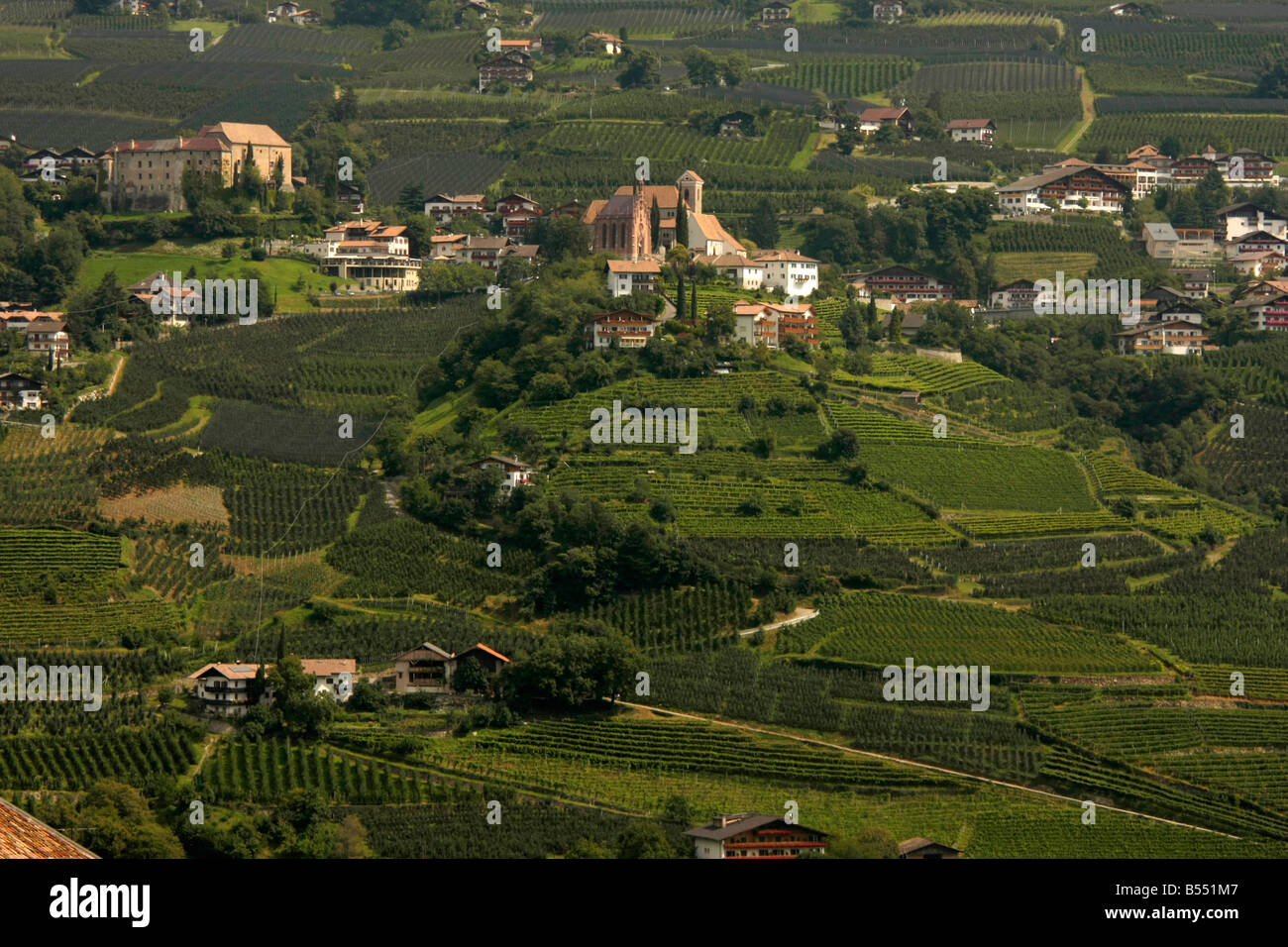 Les champs et les plantations d'apple autour de Schenna près de Merano Italie Tyrol du Sud Banque D'Images