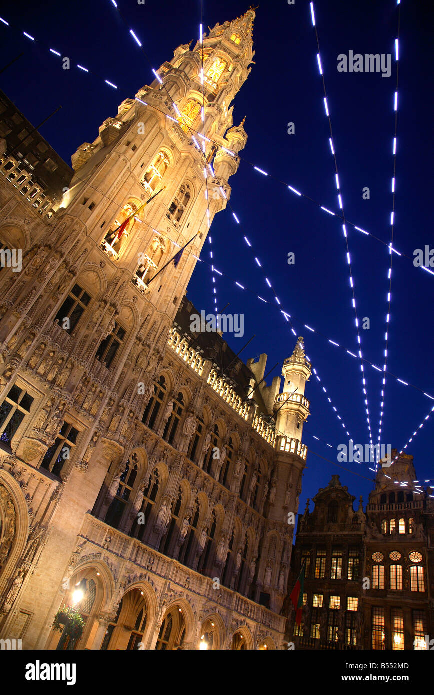 Grote Markt, Grand Place à Bruxelles la nuit, Bruxelles, Belgique, Bruxelles Banque D'Images