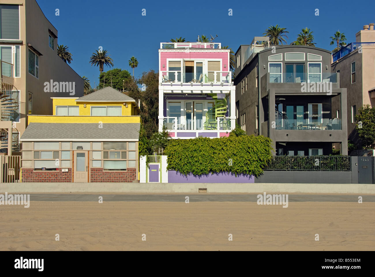 CA Santa Monica beach 'Bay City' maisons de Gold Coast au nord de la jetée de Santa Monica beach houses architecture style Banque D'Images