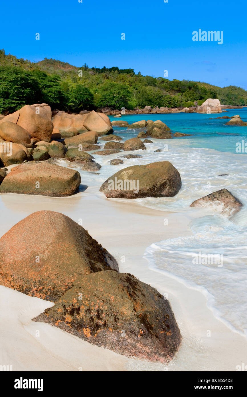 Les roches dans l'île de Praslin Seychelles Anse Lazio Banque D'Images