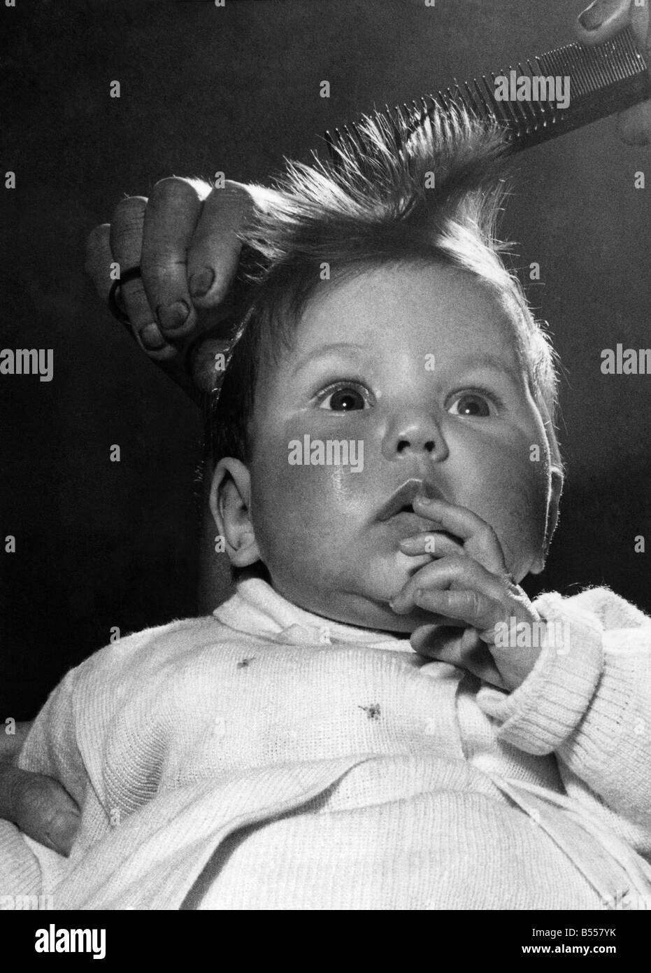 Little Miss Susan Sinclair, de Bishopbriggs, Lanarkshire, n'est que de trois mois, mais déjà elle a eu sa première coiffure. Et Banque D'Images