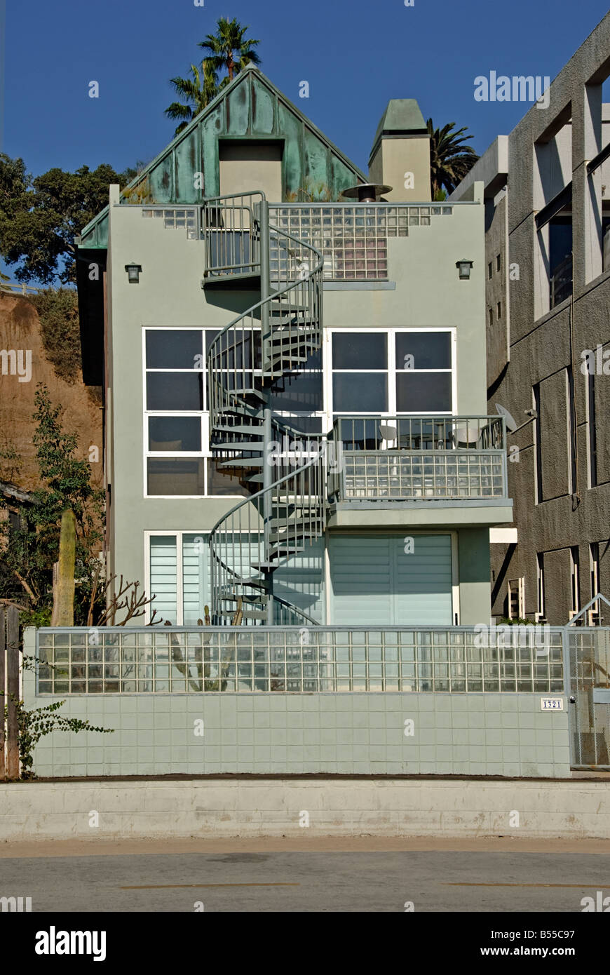 CA Santa Monica beach 'Bay City' Gold Coast House au nord de la jetée de Santa Monica Beach house architecture moderne Banque D'Images