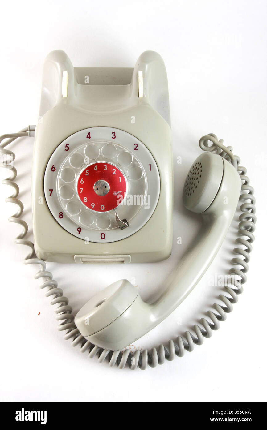 Vieux téléphone gris antique analogique avec accès numérique non roue Banque D'Images