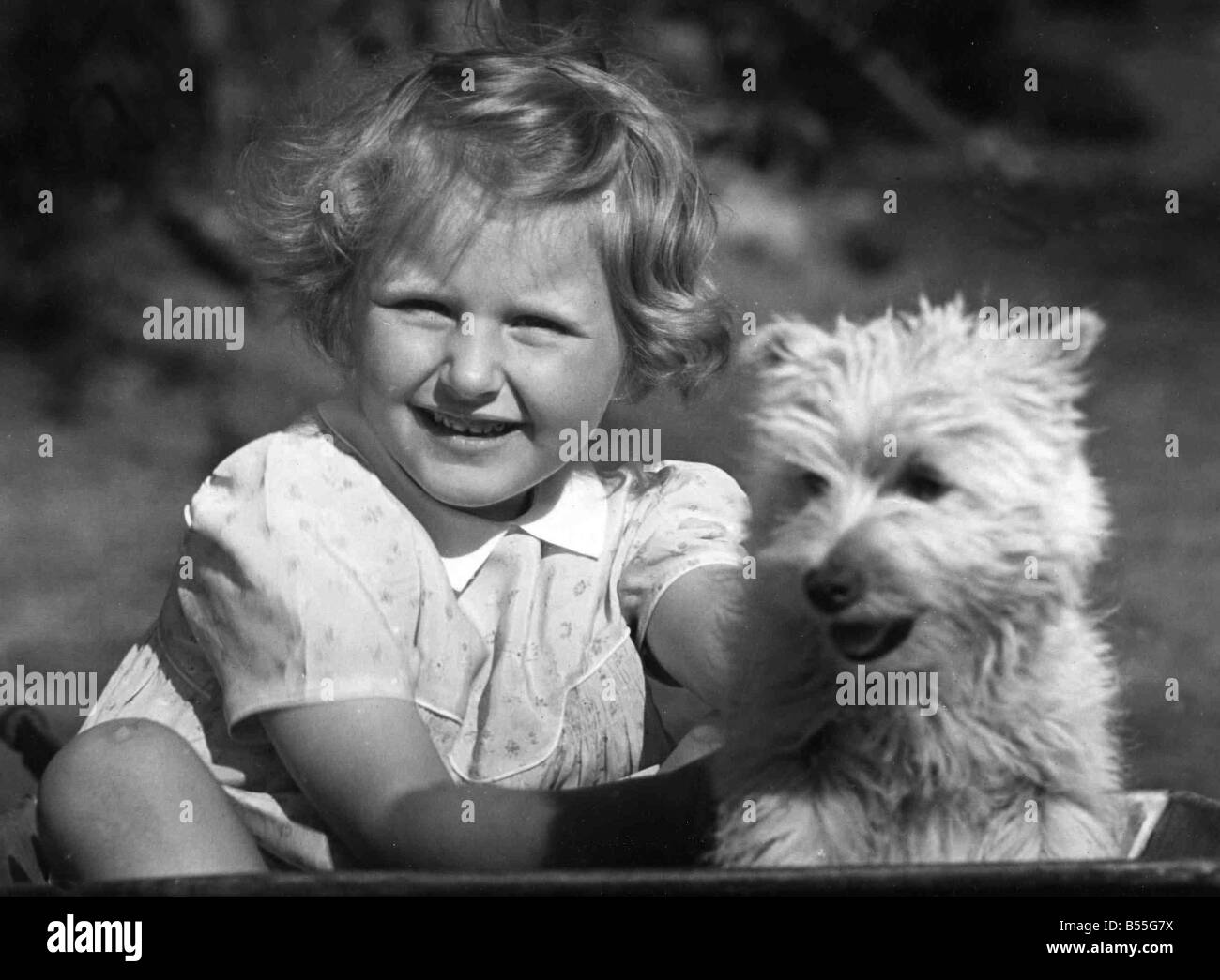 Jeune fille assise avec chien. c.1945&# 13 ;&# 10;P044484 Banque D'Images