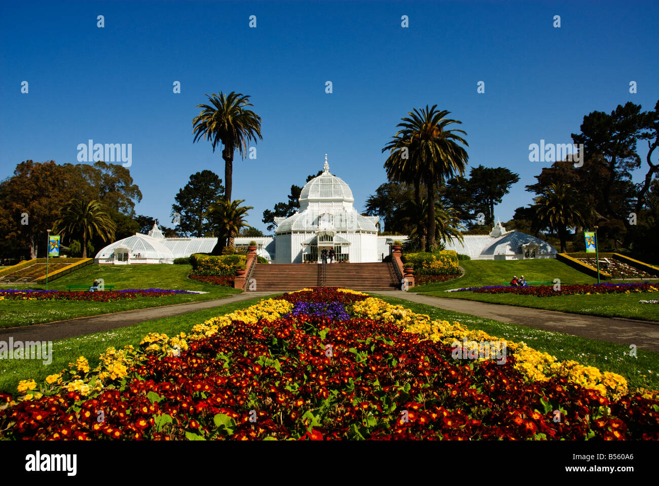 La Californie San Francisco affichage floral devant le Conservatoire des fleurs dans le parc du Golden Gate. Banque D'Images
