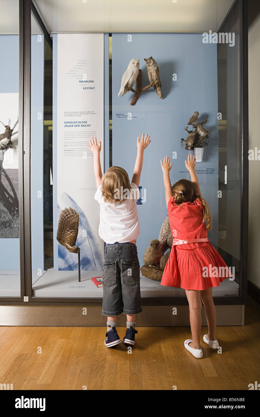 Les enfants à la recherche à une exposition de musée Banque D'Images