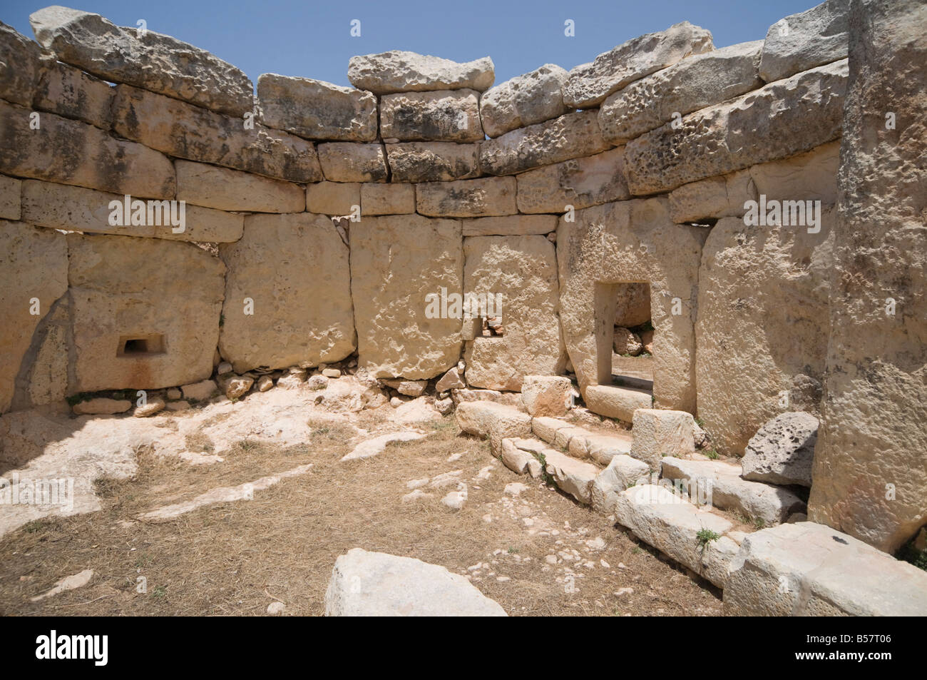 Un temple mégalithique de Mnajdra, construite à la fin du troisième millénaire avant J.-C., UNESCO World Heritage Site, Malta, Europe Banque D'Images