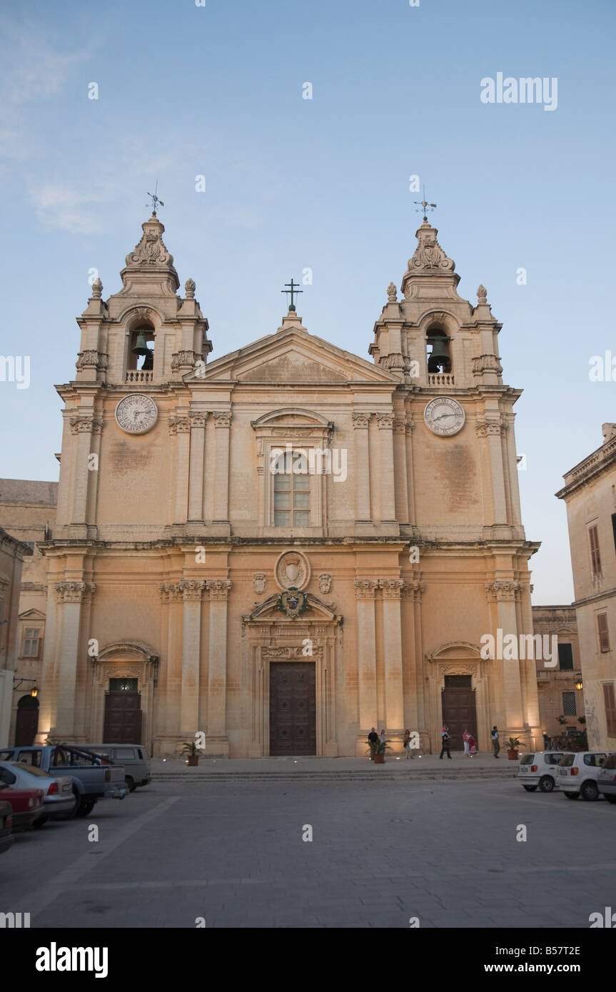 La Cathédrale St Paul, Mdina, la ville-forteresse, de Malte, de l'Europe Banque D'Images
