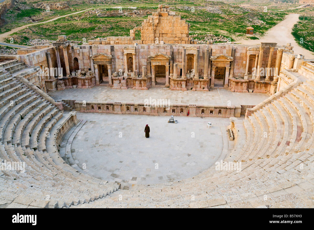 Le théâtre du Sud, Jerash, ville romaine de la Décapole, Jordanie, Moyen-Orient Banque D'Images