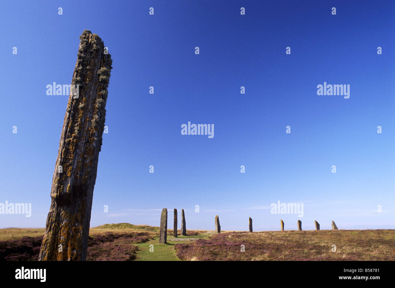Anneau de Shetlands, 27 des 60 pierres encore debout, Mainland, îles Orcades, Ecosse Banque D'Images