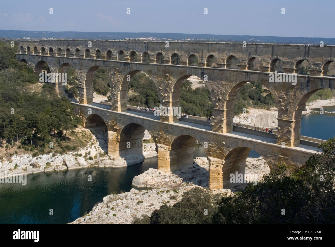 Aqueduc romain, le Pont du Gard, Site du patrimoine mondial de l'UNESCO, Languedoc, France, Europe Banque D'Images