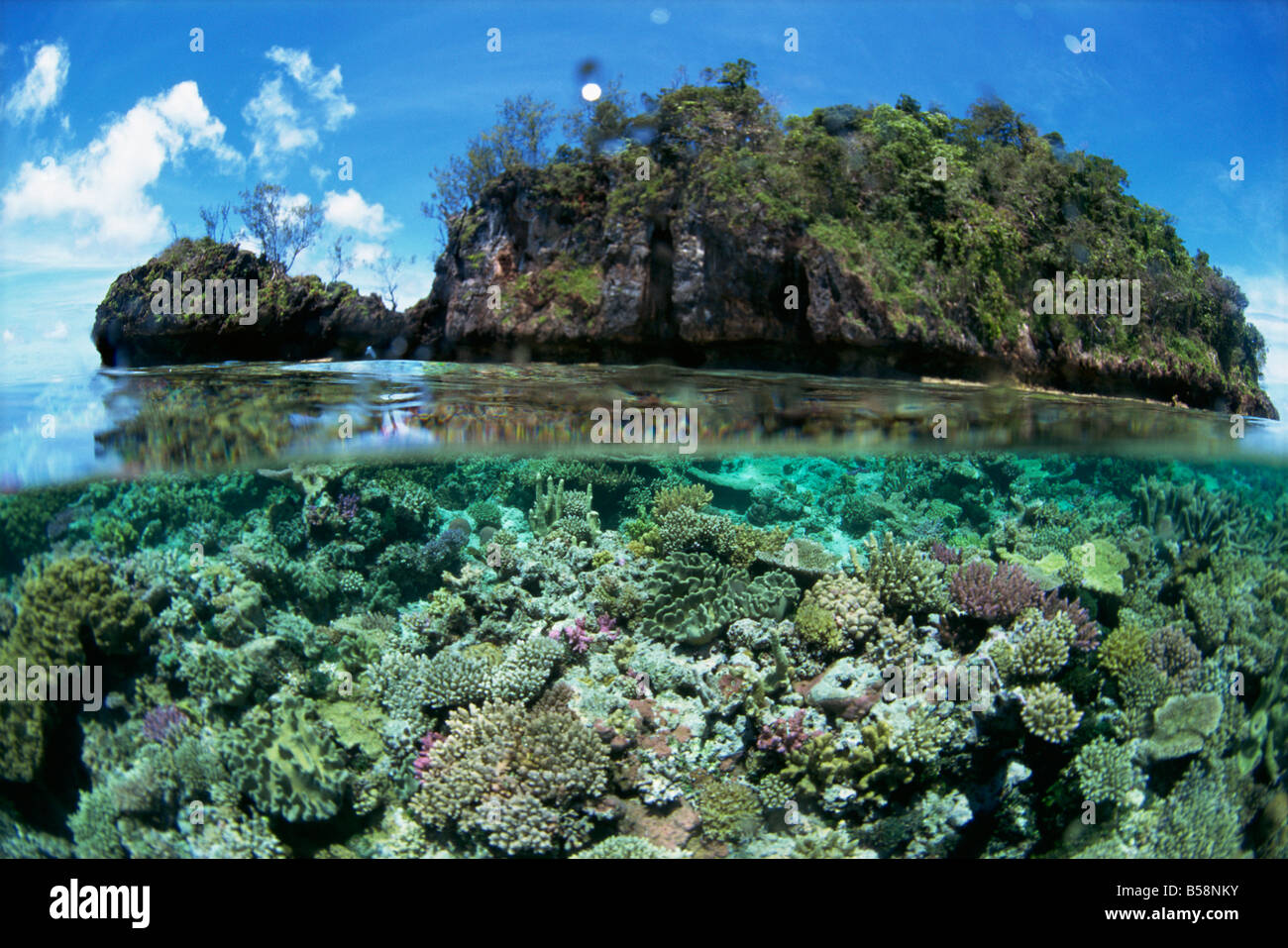 Voir l'îlot autour de récifs coralliens de Yanu Yanu je Sau, Lau group, le nord de l'archipel des Lau. Îles Fidji Banque D'Images