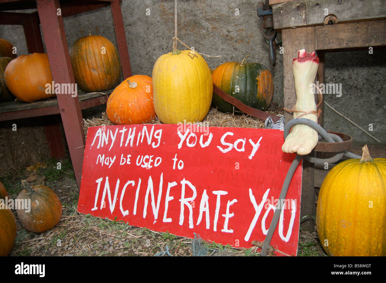 Dans un signe Spooky Halloween house garden à thème Banque D'Images