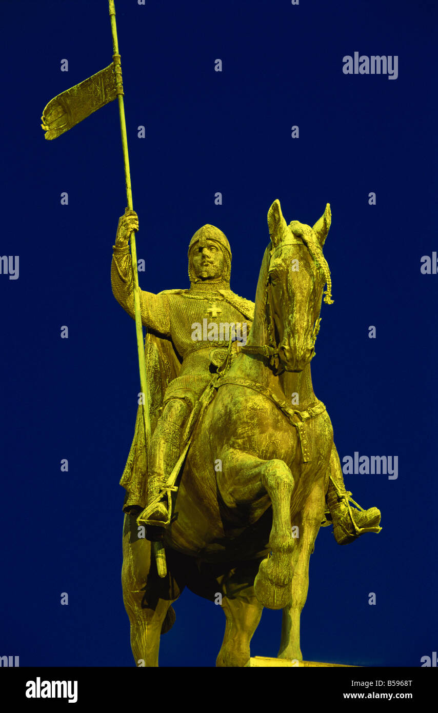 La statue de Saint-venceslas à cheval dans la nouvelle ville de Prague République tchèque, Upperhall Ltd Banque D'Images