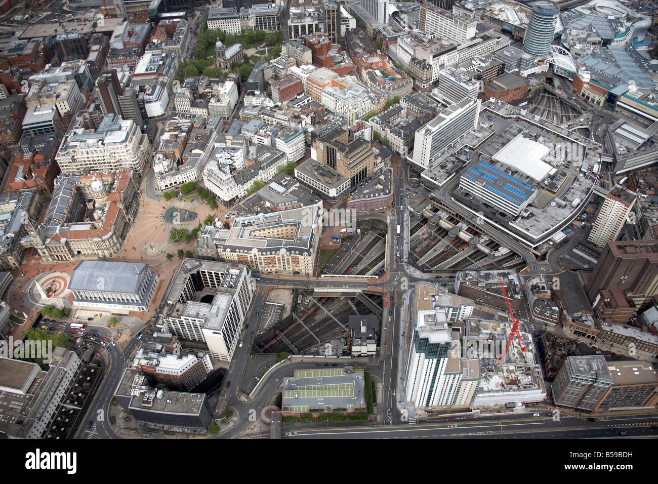 Vue aérienne nord-est de la gare New Street Square Victoria centre commercial Bull Ring Hill Street Rue Birmi Navigation Banque D'Images