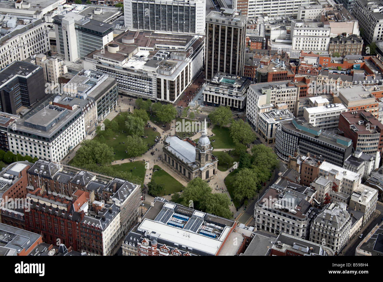Vue aérienne au sud-est de la cathédrale St Philips Grand Hôtel Great Western Arcade Colmore Row Row Temple Birmingham B3 England UK Banque D'Images
