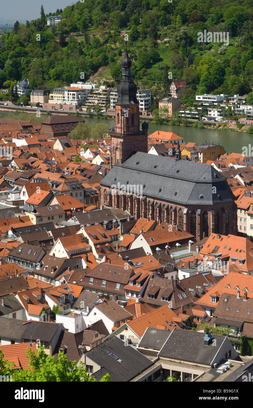 Vue du château sur la vieille ville de Heidelberg et la rivière Neckar, Baden-Wurttemberg, Germany, Europe Banque D'Images