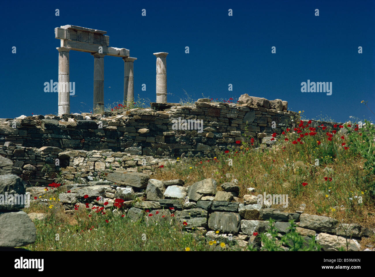 Temple d'Apollon, Delos, UNESCO World Heritage Site, îles grecques, Grèce, Europe Banque D'Images