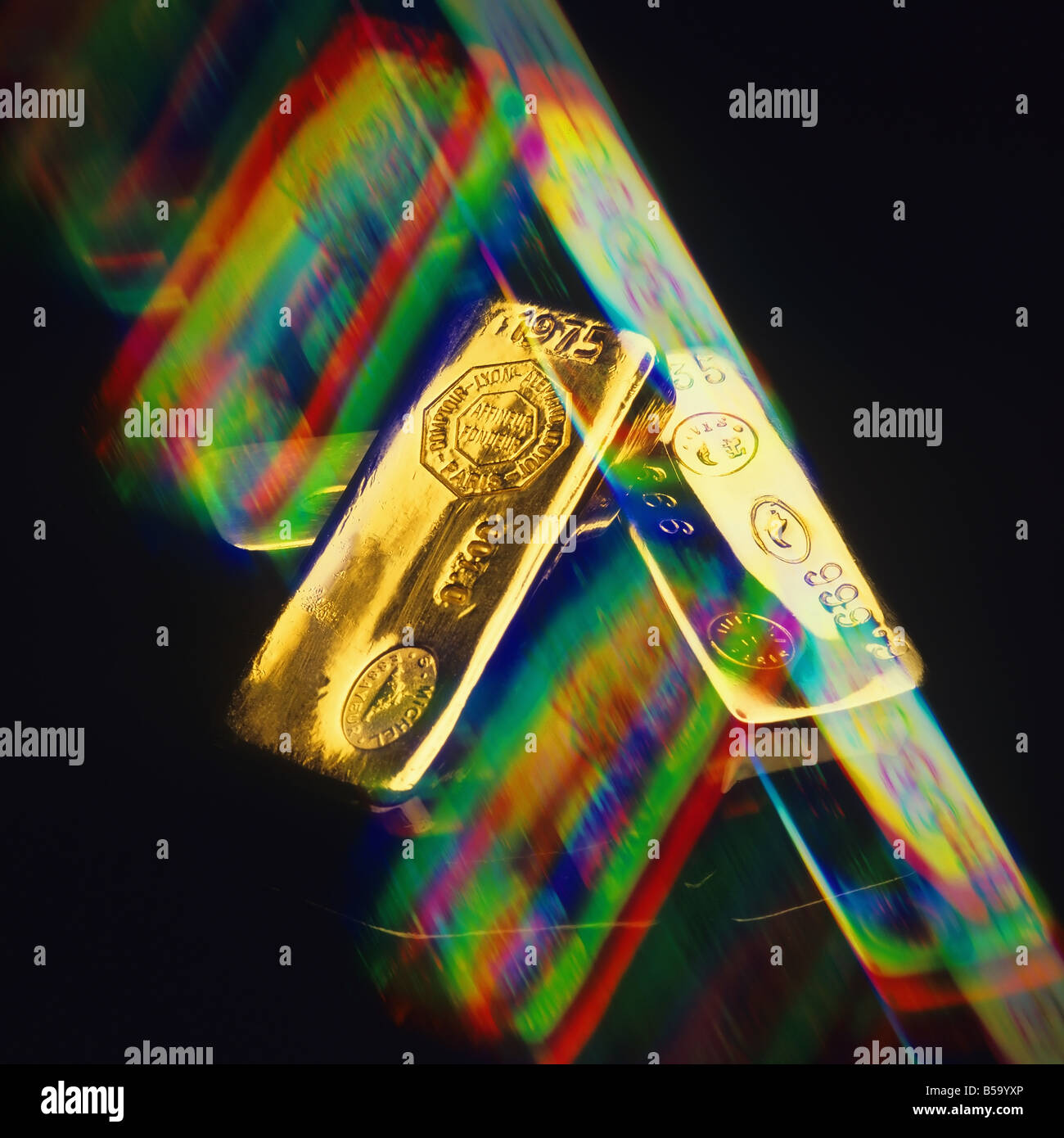 Plusieurs image de 2 barres d'or avec l'éclairage de couleur Banque D'Images