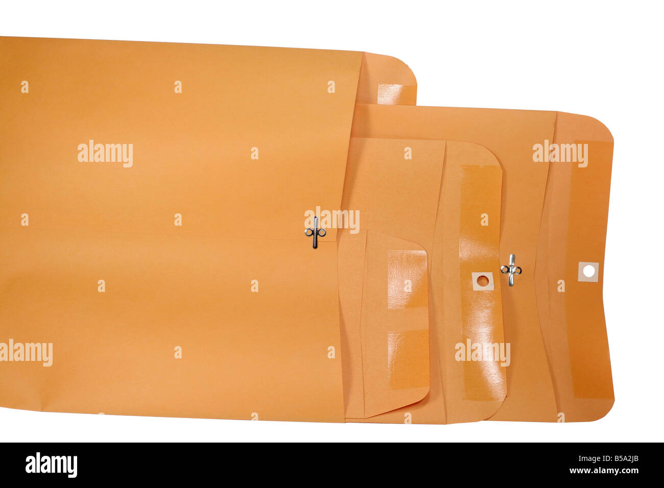 Plusieurs formats d'enveloppes brune ordinaire avec joint gomme et fermoir Banque D'Images